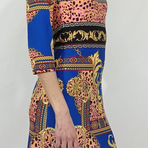 Morgan dress with baroque animal print in blue and pink, like new