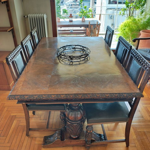 Old table with chairs used, set