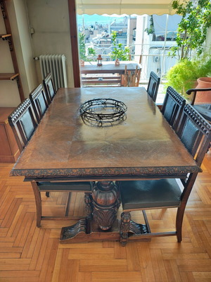 Old table with chairs used, set