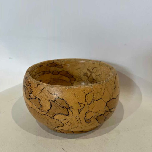 Vintage handmade wooden bowl from beech wood with spalted design used