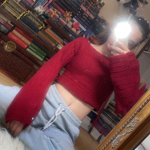 Crop top dark red spring handmade made to order, size S