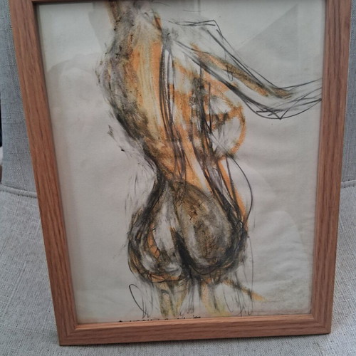 Expressionism painting "Nude" mixed media 20×25cm framed signed