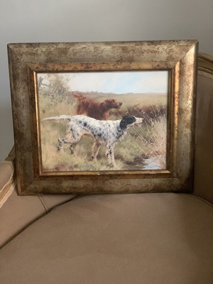 Oil painting on canvas by Thomas Blinks, setter dogs, like new
