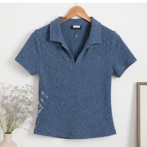 Irana Polo Shirt like new, blue-gray animal print, size M