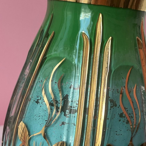 Vintage βάζο 22cm μεταχειρισμένο, σμαραγδί με ανάγλυφο χρυσό