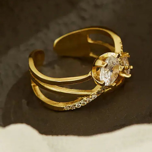 Silver 925 Gold-Plated Adjustable Zircon Ring