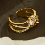 Silver 925 Gold-Plated Adjustable Zircon Ring