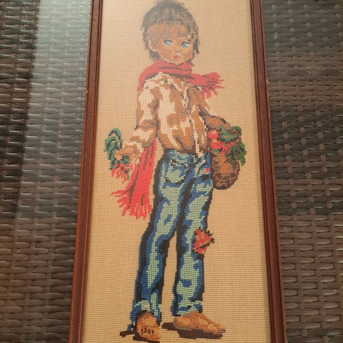 Embroidered painting Boy in the countryside used