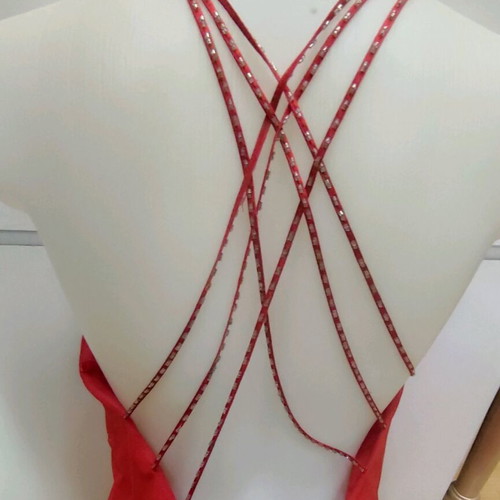 Laura Scott maxi dress red like new with rhinestones and open back