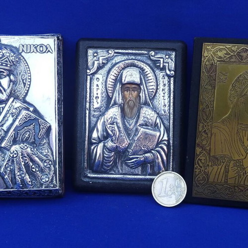 Silver Religious Icons Set used, 1000 & 950 purity, metal alloy