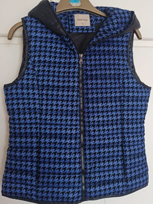 Αμάνικο puffer jacket μπλε ρουά/μαύρο με σχέδιο pied-de-poule XL σαν καινούργιο