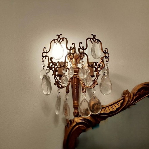 Chandelier and wall lights used, vintage antique set