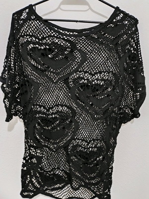 Black mesh blouse with hearts new, size M