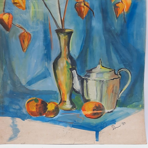 Vintage watercolor still life painting 70x50 cm, signed