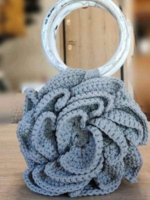 Knitted rose handbag with horn handles new, grey