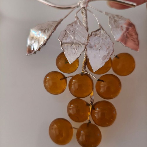 Decorative Grape Cluster with Silver Metal and Semi-Precious Stones like new