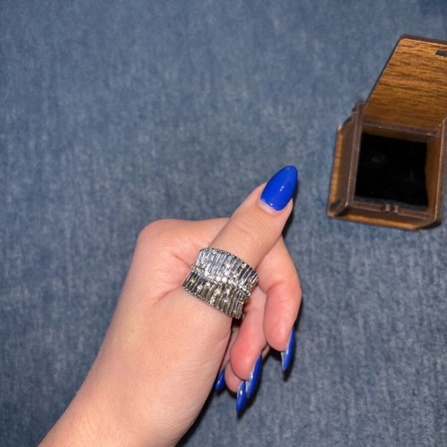 Silver ring with rhinestones like new, stainless steel