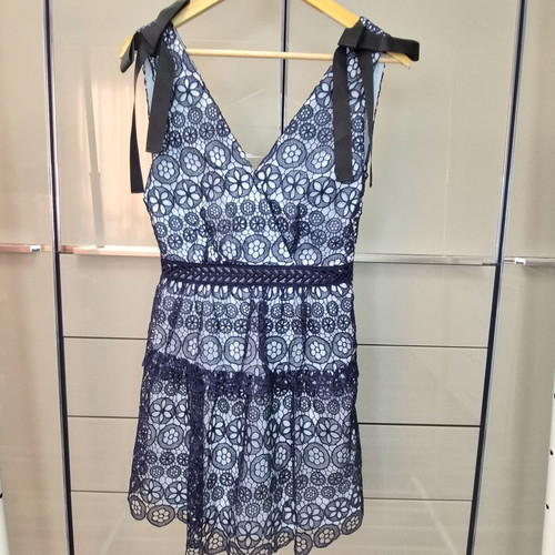 Self-Portrait dress like new, two-tone blue with black ribbons, size S