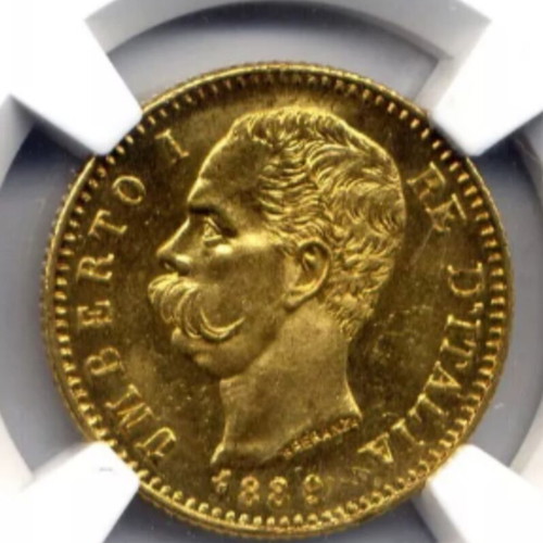 Gold Coin 20 Francs 1889 Italy Umberto I MS 63 Certified