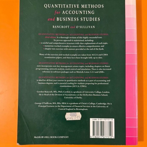 Quantitative Methods for Accounting and Business Studies book used, McGraw Hill