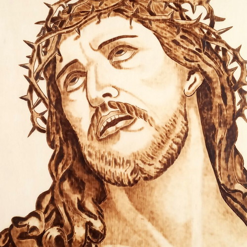 Pyrography painting Jesus Christ with crown of thorns new