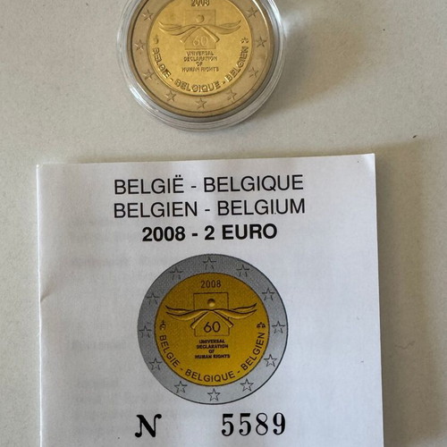 Belgium 2 Euro 2008 Proof Coin 60th Anniversary Human Rights