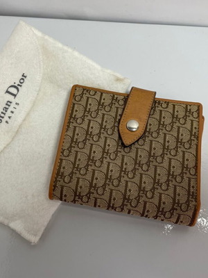 Dior δερμάτινο και καμβά πορτοφόλι σαν καινούργιο, μπεζ και καφέ