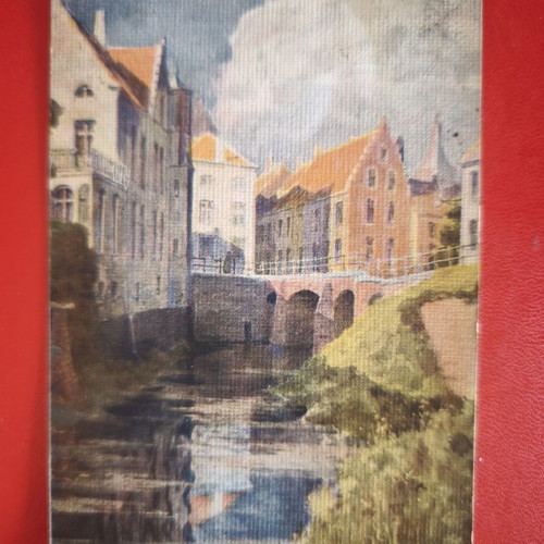 Vintage Belgian card Postal Belle Époque used with Yser river watercolor