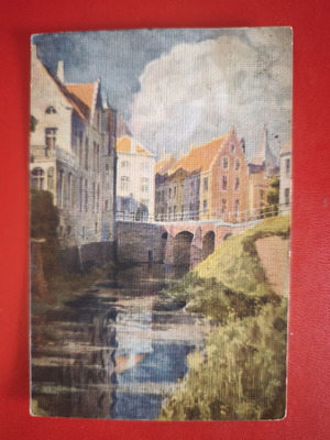 Vintage Belgian card Postal Belle Époque used with Yser river watercolor