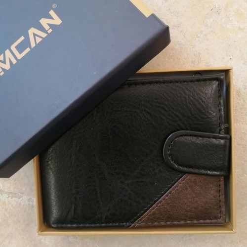 Mcan men's wallet new, black with brown decoration