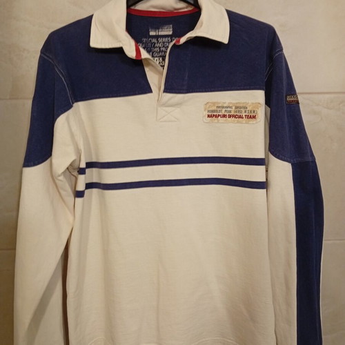 Napapijri long sleeve shirt with collar used, size L, white and blue