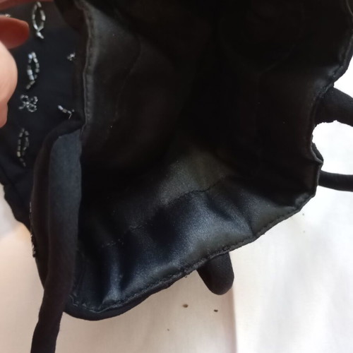 Vintage hand-beaded black evening shoulder bag with silver stars