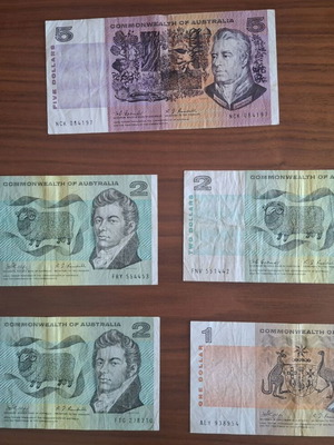 Δολάρια Αυστραλίας σετ 5 τεμαχίων μεταχειρισμένα, δεκαετίας 1970-1980