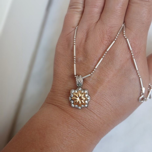 Folli Follie necklace with 925 silver and 585 gold pendant, zirconia