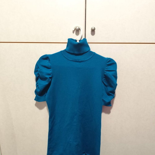 Petrol Turtleneck Blouse Like New With Puffy Sleeves Size M