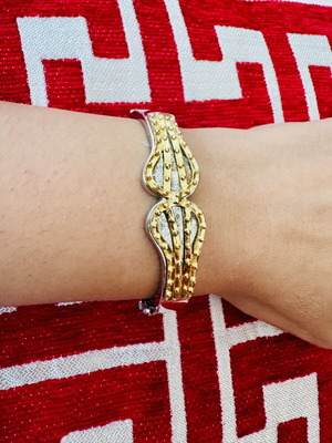 Silver bracelet with gold designs, 48g, vintage collectible