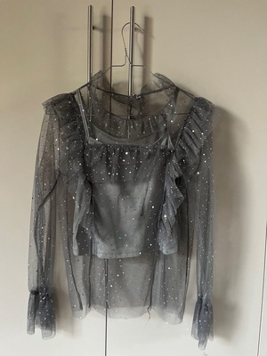 Serendipity blouse new, size S/M, gray silver with strap
