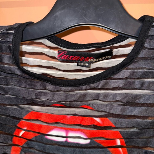 Transparent Black Top with Print new, size Medium