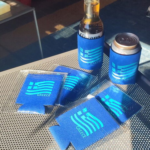 Neoprene Beer Can Coolers Set of 6 with Greek Flag