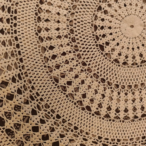 Rotonda-kare tablecloth beige handmade with two-tone design