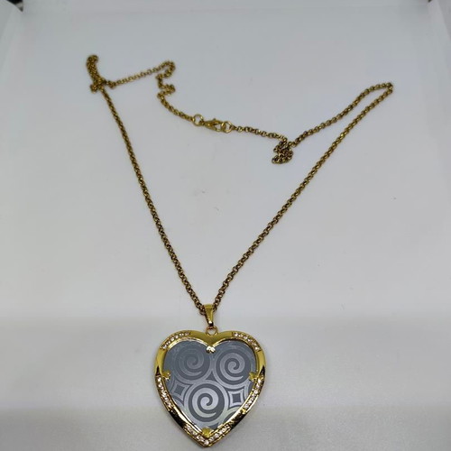 Heart Pendant Necklace with Embossed Spiral Designs, like new