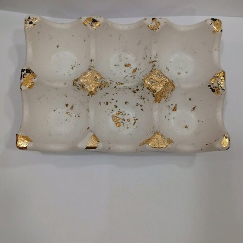 Handmade porcelain egg holder with gold leaf decoration, new