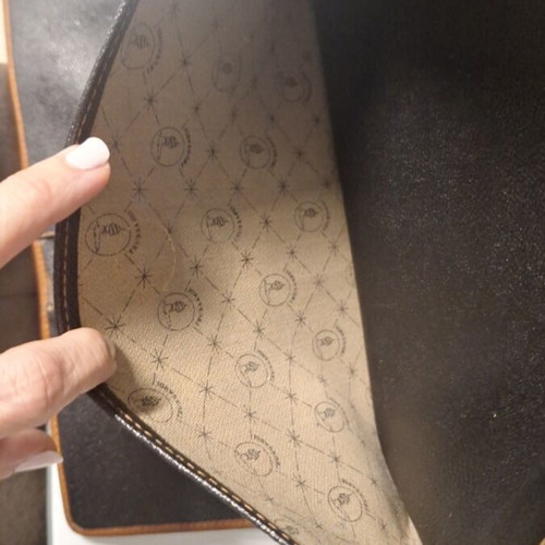 Trussardi women's leather briefcase used black with brown stitching