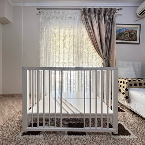 Wooden adjustable baby playpen used, white