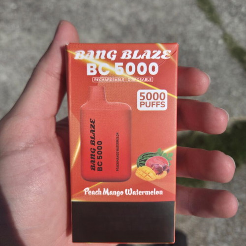 Bang Blaze BC 5000 rechargeable disposable vape, peach mango watermelon