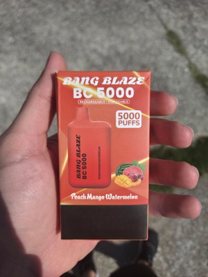 Bang Blaze BC 5000 rechargeable disposable vape, peach mango watermelon