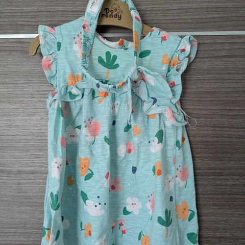 Baby dress with ribbon like new, mint color with floral print