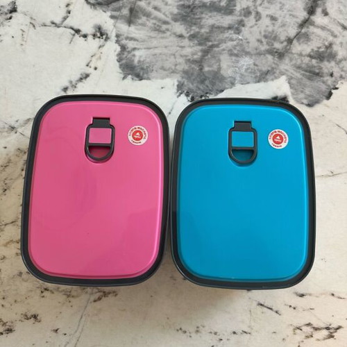 Inox food containers like new, set of 2, 1.1 lt, blue and pink