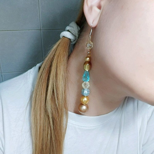 Handmade dangling earrings new in beige and turquoise shades
