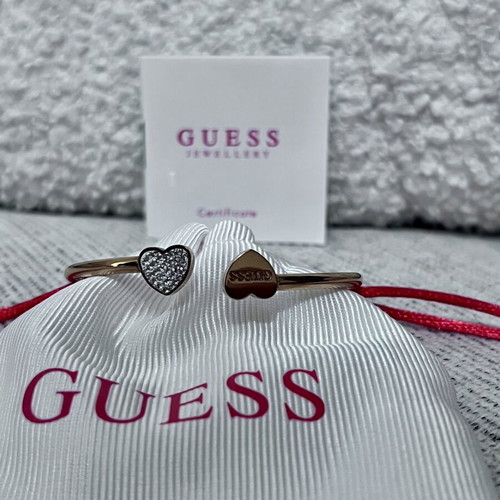 Guess Rose Gold Double Heart Bangle 316L Steel New with Certificate